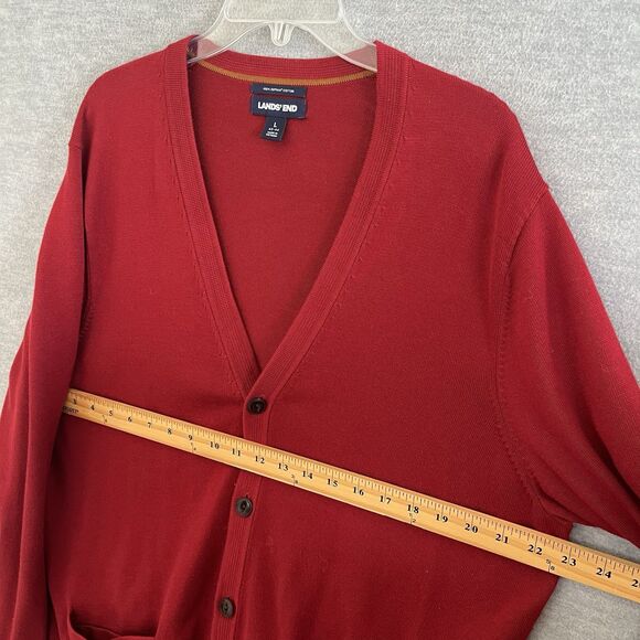 Lands' End Supima Grandpa Cardigan Sweater Mens L Heritage Preppy Cabin Pockets - Picture 7 of 9